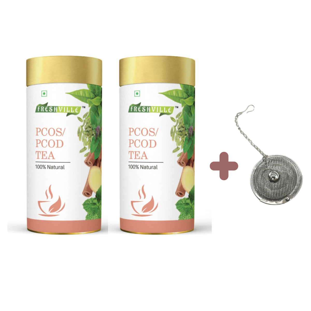 Freshville PCOS PCOD Tea | Regularizes period cycle with herbs Ginger, Fenugreek, Spearmint, Cinnamon, Fennel, Tulsi, Lodhra, Ashoka
