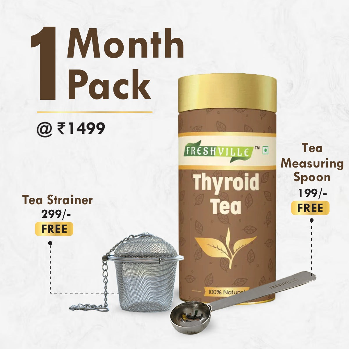 Freshville Thyroid Tea | Helps With Thyroid Support (Tsh T3 T4) | Ashwagandha, Turmeric, Liquorice, Nittle, Cinnamon, Ginger, Chamomile, Flax Seed