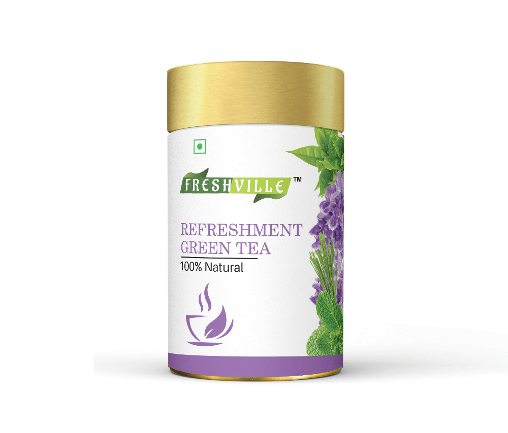 Freshville Refreshment Green Tea|  Antioxidant, Stress Relief & Good Sleep | Peppermint, Lemon, Lemongrass, Green Tea, Lavender